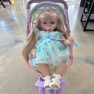 🆕22Inch Full Body Vinyl Silicone Newborn Baby Poseable Limbs Long Hair Girl